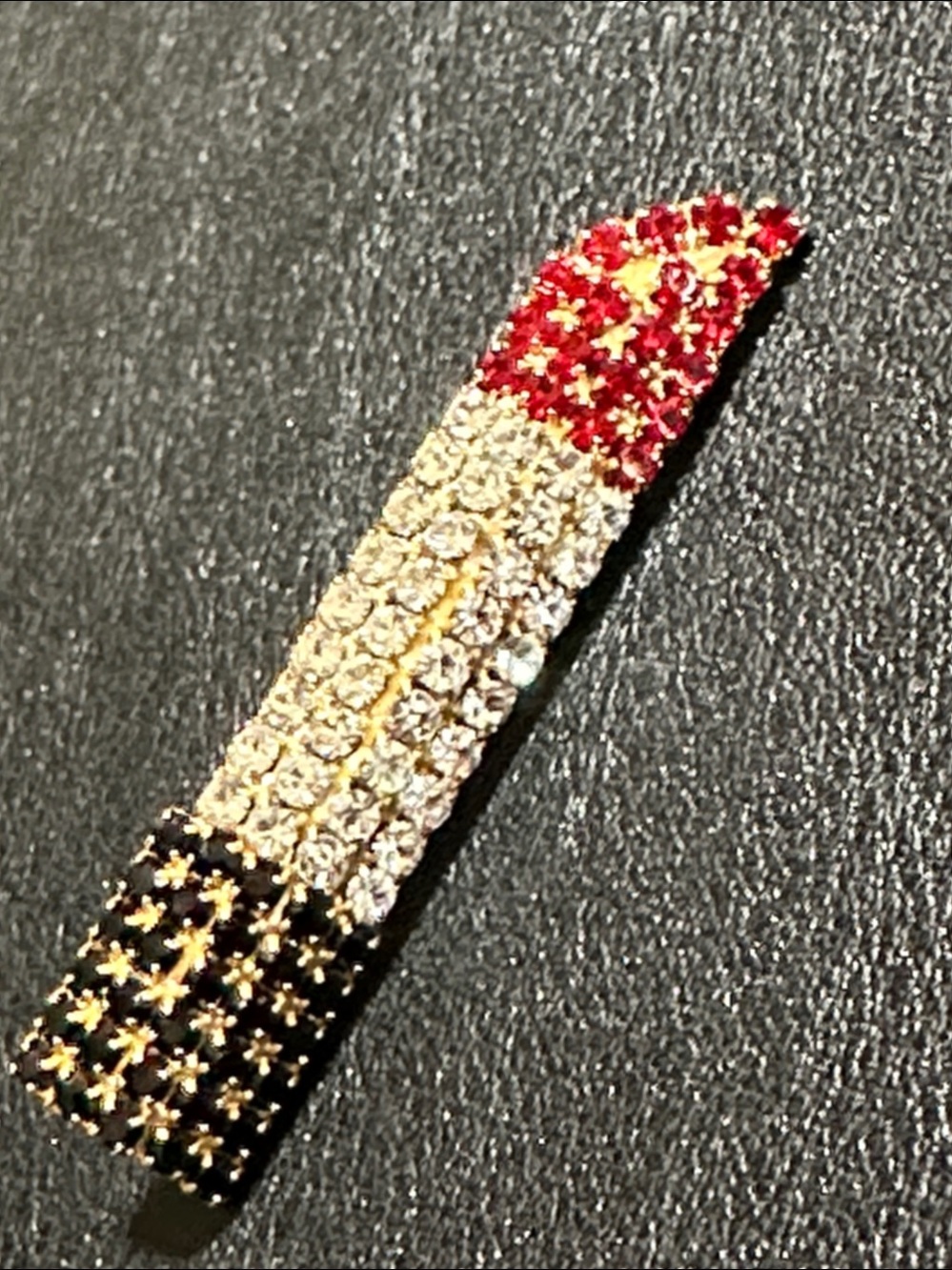 Pavé Rhinestone Lipstick Vintage Brooch Pin - Red, Black & Clear Crystals
